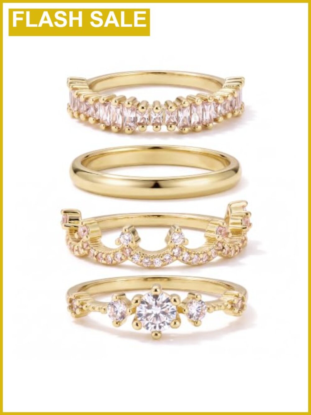 Stackable Gold Plated Ring Set for Women Non Tarnish Cubic Zirconia 14K
